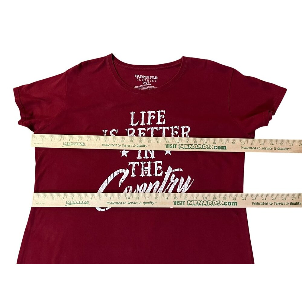 Farm Fed Country Graphic T-Shirt Womens 2XL Red Cotton “Life is Better" - Picture 8 of 10